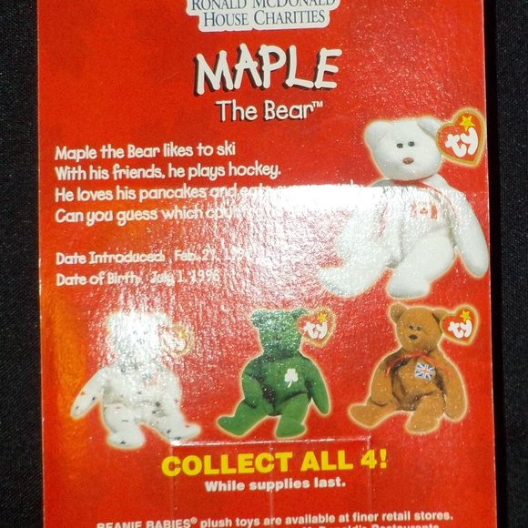 MAPLE THE BEAR TY MCDONALD'S INTRODUCED 2/27/97 BIRTH 7/1/98 BRAND NEW IN BOX - Picture 4 of 6